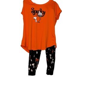 2 PC MUNKI MUNKI PEANUTS SNOOPY HALLOWEEN WOMENS PAJAMA Pant SET Lounge Large L